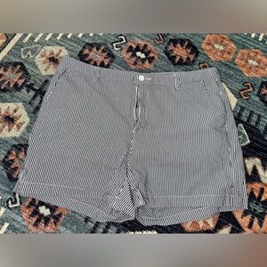 Seersucker shorts. Blue and white.